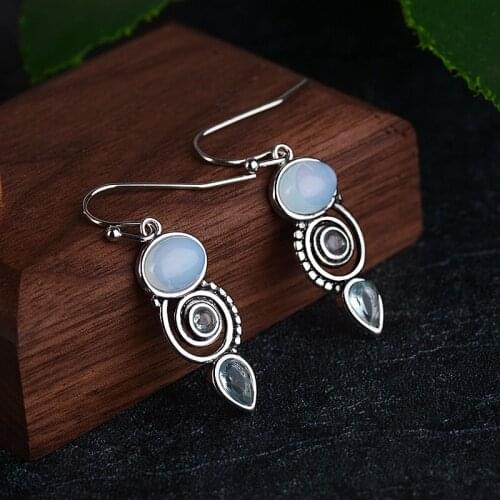 MENGYI Vintage Geometry Moonstone 9 2 5 Drop Earrings For Women Round Opal Earrings Wedding Jewelry Party Gifts