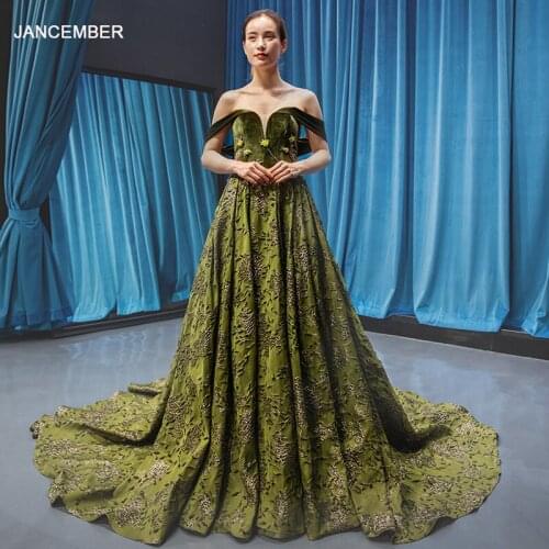J66826 jancember sexy A-line evening dress off the shoulder sweetheart handmade satin formal dresses with train robe de soiree