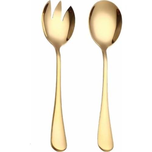 Gold Salad Spoon Fork 2PCS Salad Spoon Stainless Steel Cutlery Set Serving Spoon Set Colorful Unique Spoons