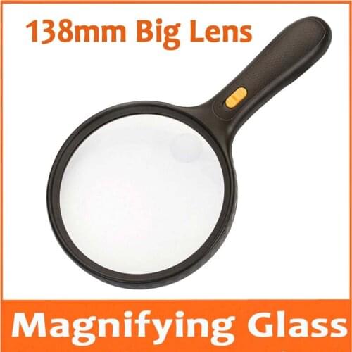 1.8X 5X 138mm Super Big Lens LED Illuminated Magnifier Magnifying Glass for Reading Newspaper with 3pcs LED Lamps for Old Man