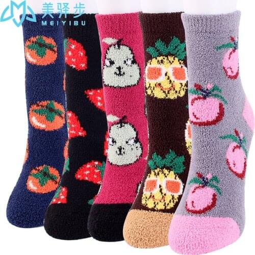 10 Pairs Per Set Winter New Warm Thickened Coral Velvet Female Socks Cartoon Cute Bread Fruit Socks Hot Sale