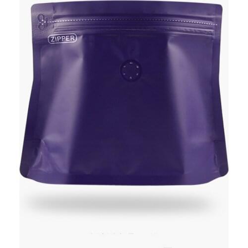 100pcs One-way valve side zipper bags aluminum foil coffee bean bag purple ziplock stand up pouch package