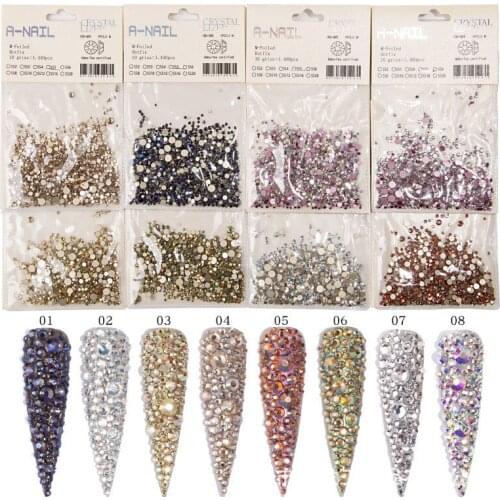 1440PCS/bag Mix Size Crystal Nail Gems Rhinestones Hotfix Flatback Flame Diamond Rose Gold Glitter Diamond Nail Accessories SS16