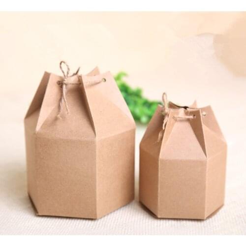 24pcs/set 2 sizes New hexagon Present Pouch Kraft Paper Candy Box Wedding Favors Gift Candy Boxes Home Party Birthday Supply