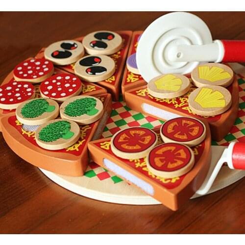 27PCS Pizza Wooden Toys Food Cooking Simulation Tableware Children Kitchen Pretend Play Fruit Vegetable for Kids Boy Girl Gifts