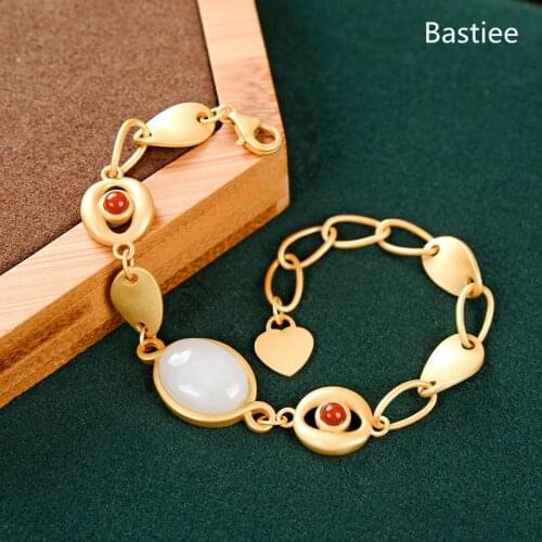 Bastiee silver 925 jewelry Golden Plated Jade Bracelet For Women Jewelry Agate Charms Hmong Luxury Bracelets Girls Gifts