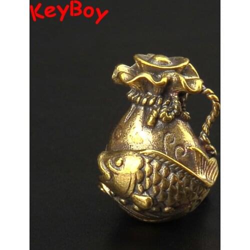 Lucky Carp Blessing Money Bag Keychain Hanging Trinkets Pure Copper Pendants Gifts Jewelry Vintage Brass Fish Feng Shui Keyring