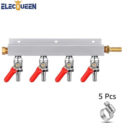 CO2 Distributor Manifold, 9mm Hose Barb 4 Way Beer Gas Manifold Splitter with Check Valves Beer Kegerator Home Brew Accessories