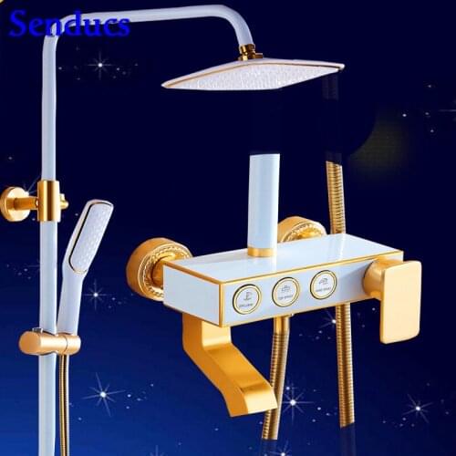 Senducs Space Aluminum Bathroom Shower System Quality Aluminum White Gold Bathroom Faucet Single Hand Bathtub Shower Set