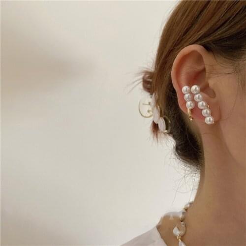 Minar Elegant Geometric Imitation Pearl Earrings for Women Lady Gold Color Metal Long Statement Dangle Earrings Wedding Jewelry