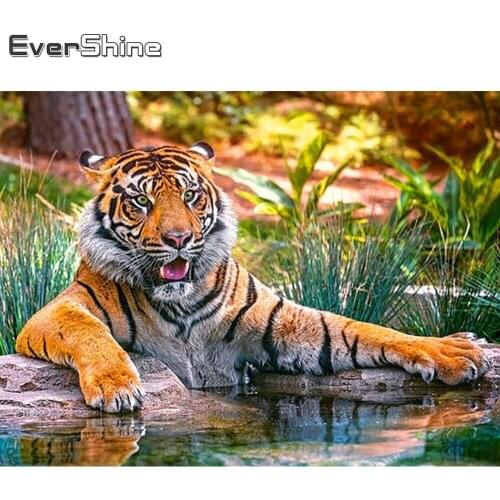 Evershine 5D Diamond Embroidery Sale Tiger Cross Stitch Diamond Painting Full Drill Square Animal Rhinestones Pictures Beadwork