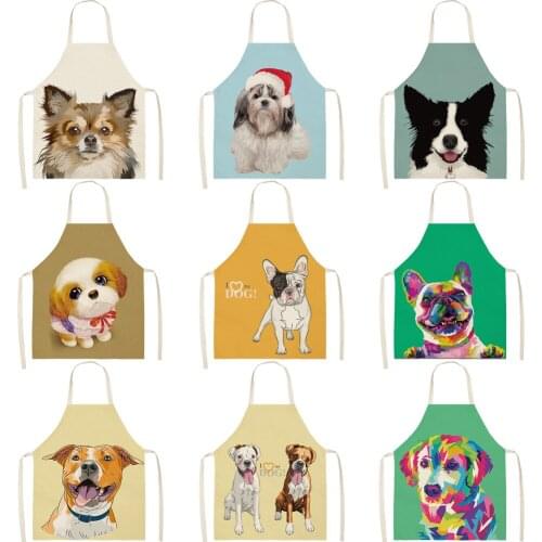 Ute Dog Pug Printed Cotton Linen Sleeveless Apron Kitchen Aprons Women Home Cooking Baking Waist Bib Pinafore 68x55cm