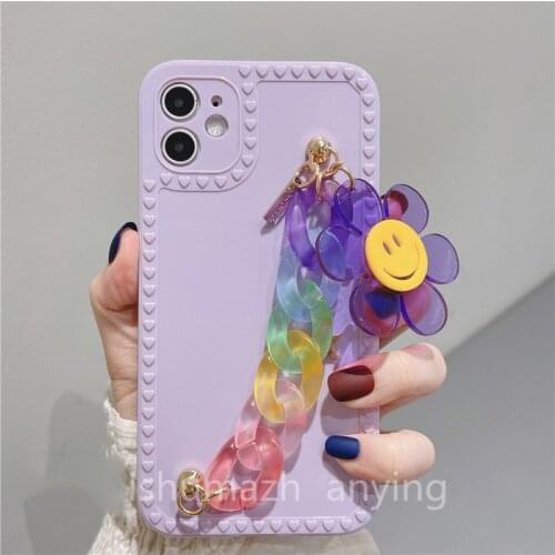 Purple Sun Flower Bracelet Wrist Chain Phone Case For iPhone 12 Pro Max XR XS Max X 7 8 Plus 11 SE 20 Silicone Protective Cover