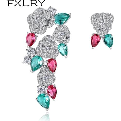 FXLRY New Design Romantic Multicolor Cubic Zircon Asymmetric Earrings For Female Gift Party Fashion Jewelry