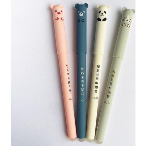 40pcs/lot Cute Bear/mouse/Pig/Panda 0.35mm blue or black ink choose Stationery Erasable Gel Pen wholesale