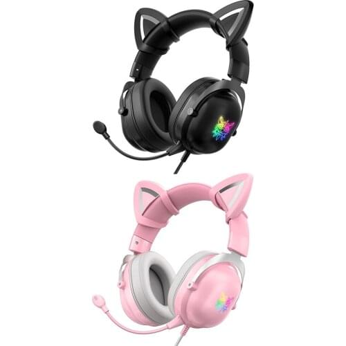 Gaming Earphone Headphone Computer Over PC Gamer Headset Cat Ears Headphones with Microphone for PC Laptops