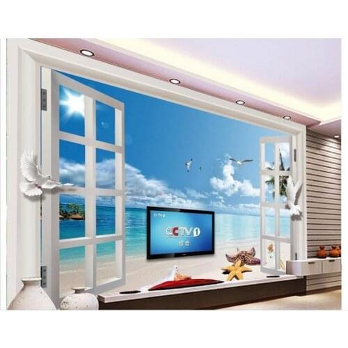 Customized 3d wallpaper 3d wall murals 3 d sea beach mural summer scenery outside the window beauty mural wallpaper room
