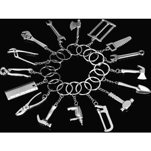 Tools Keychains Metal Simulation Mini Wrench Adjustable Spanner Hammer Fashion Key Chain Ring Stainless Steel Measuring Gauging