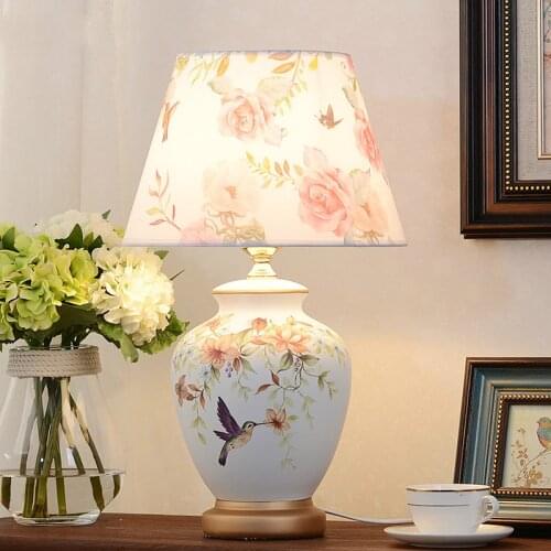Chinese Ceramic Fabric Art Table Lamp Study Living Room Bedroom Lamp Home Deco Rural Simple Desk Lamp Porcelain Lights ZM1024
