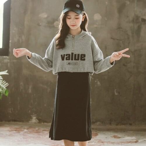 Girls Clothes Sets Teenage Girl Two Piece Set Autumn Children Mini Sweatshirt and Dress Set Kids 6 8 10 12 14 16 Y