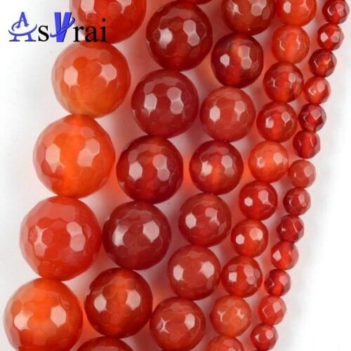 Natural Stone Faceted Red Agates Round Beads For Jewelry Making 4/6/8/10/12MM Diy Bracelets Accessories Wholesale 15"