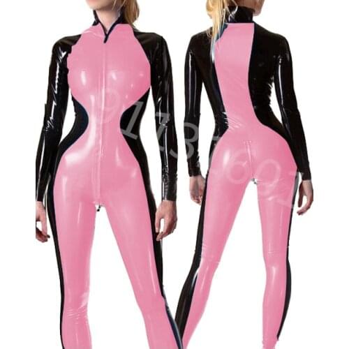 Latex Women Pink and Black All-inclusive sexy and tight Catsuit 0.4mm Rubber Size S-XXL