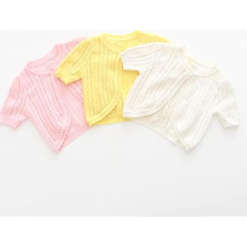 Summer Girls Cape Jacket Single Button Knitted Cardigan Short Sleeve Thin Cardigan Coat DT429
