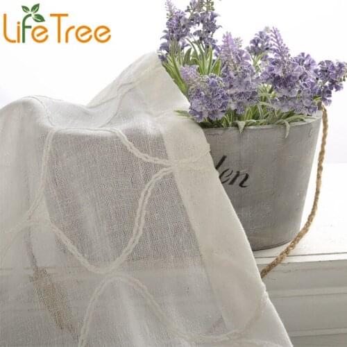 LifeTree Line Embroidered Tulle Curtains For Living Room Bedroom Voile Curtain Window Sheer Custom Made