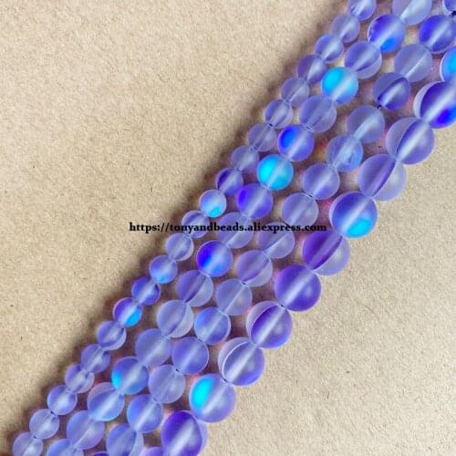 Matte K9 Violet Austria Crystal Synthetic Moonstone Round Loose Beads 15" Strand 6 8 10MM Pick Size For Jewelry Making DIY
