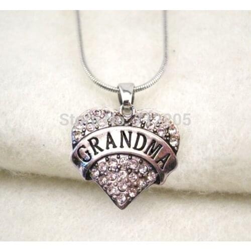 Fashion Grandma clear crystal heart pendant necklace with snake chain(A1120)