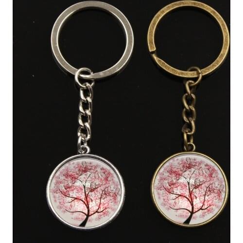 Fashion Birthday Gift Cute Peace World Tree Cabochon Signs Keyrings Keychains Key Chains Rings Pendant Women Men
