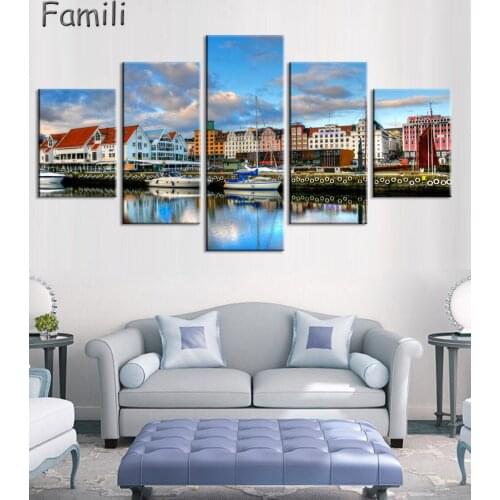 5 Panel Modular Wall Art Norway Reina Night Landscape Poster HD Print On Canvas Modern Home Decor Canvas Painting for Livingroom