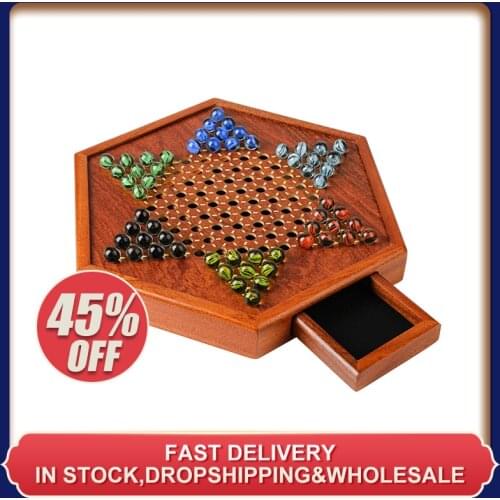 Chinese Checkers Board Game Set With Storage Drawer Glass Marble Toys For Children Gifts Strategy Family Game Classic