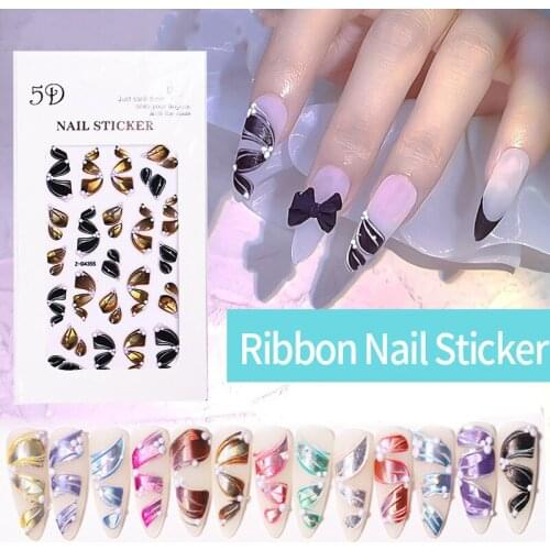 Nail Stickers 5D Laser Ribbon Embossed Nail Stickers Multicolor Embossed Three-dimensional Ribbon Nail Decals Nail Decorations