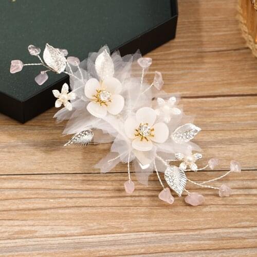 New Wedding Hair Accessories White Pearl Rhinestone Hairpins Ladies Headdress Bridal Tiara Handmade Jewelry Accessories