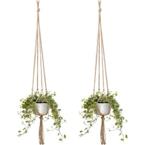 Rattan Flant Hanging Baskets Flower Macrame Pot Plant Holder 100% Plant Fiber for Room Garden Wall Decorations 90/105/122cm