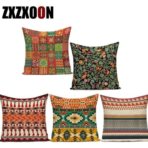 Polyester African Style Mandala Geometric Animals Elephant Bobo Decorative Pillows Cushion Cover Case for Living Room Decor