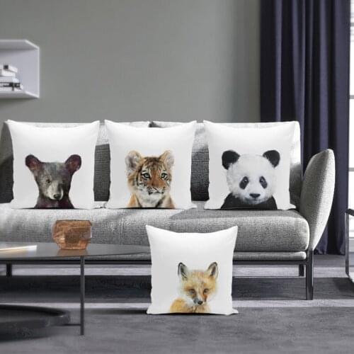 Funny Animal Cushion Cover For Sofa Pillow Cover 45x45cm Linen Decorative Kussenhoes for Living Room Throw Pillows Home Decor