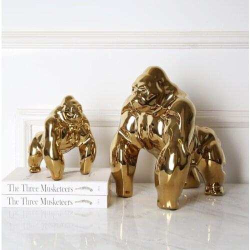 MODERN SIMPLE CREATIVE CERAMICS ORANGUTAN ART SCULPTURE GOLD PLATING GORILLA STATUE CERAMICS CRAFT DECORATIONS FOR HOME R3819