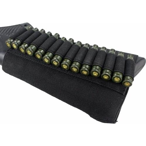 Tactical 14 Rounds Shotgun Buttstock Ammo Pouch Shell Holder Bullet Cartridge Bandolier Rifle Hunting Gun Accessory Nylon