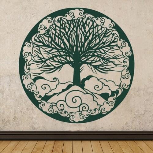 Life Circle Tree Wall Sticker Home BedroomLivingroom Décor Yoga Mandala Style Vinyl Decal Tree With Clounds Muarls Poster HY1962