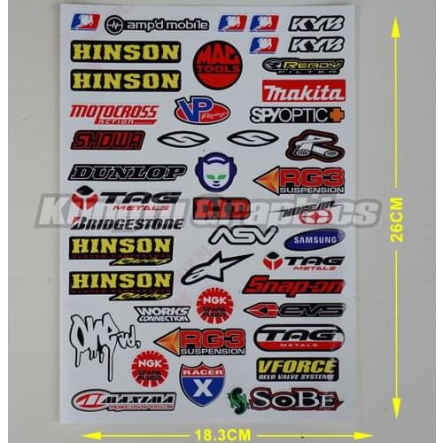 Aftermarket High Quality Racing Stickers MX Decals Sponsor Logos for Motorcycle, Fender, Fork, Tank (Style No. MSS16)
