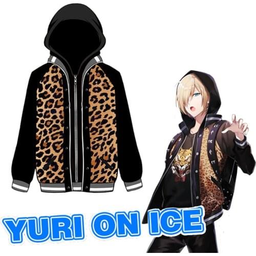 Yuri!!! on Ice Yuri Plisetsky Cosplay Hoodie Sweatshirt Leopard Printed Casual Unisex Hooded Jacket Coat Costumes Sportswear