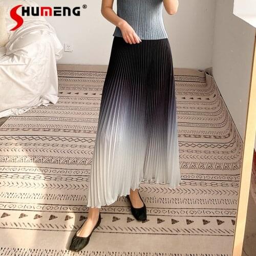 Elegant Handmade Pleated Long Skirt Female Summer 2021 New Casual Gradient Color High-End Elegant Mid-Length Skirts for Women