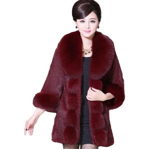 Winter Faux Fur Coat Womens 2019 New Mink fur collar Rex rabbit fur Jackets Thick Warm Tops Plus size 6XL Slim Female Fur Coats
