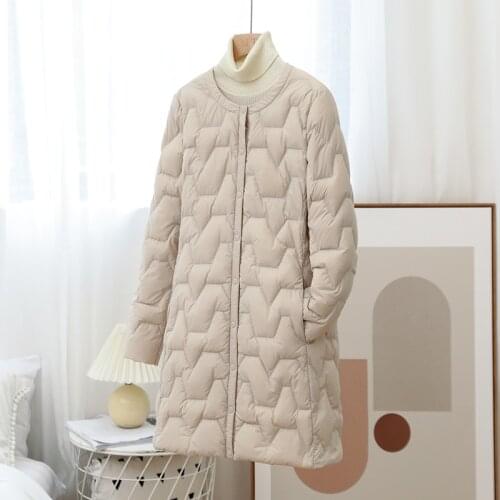 2021 Womens Ultra Light Down Cotton Jacket Casual Long Coat Thin Inner Bottoming Garment Spring Autumn Outwear New Down Parker