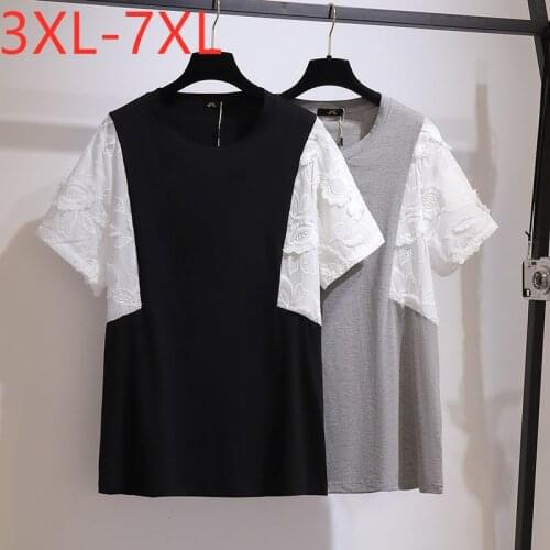 New 2021 Ladies Summer Plus Size Tops For Women Large Short Sleeve Loose Cotton Floral Embroidery T-shirt 3XL 4XL 5XL 6XL 7XL