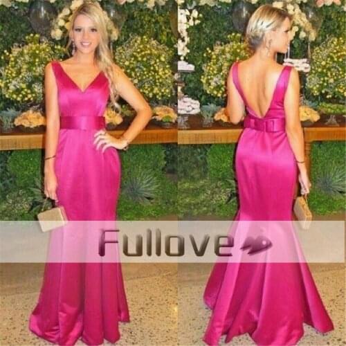 Fashion Pink Mermaid Prom Dress Long 2019 V-Neck Bow Sashes Formal Prom Party Dresses Gown Abendkleider Kaftan Vestido De Festa