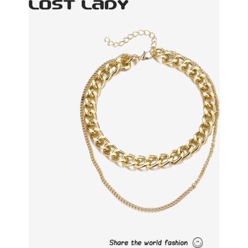 Lost Lady Fashion Multilayer Chain Choker Necklace For Women Gold Color Alloy Statement Necklace Wholesale Jewelry Party Gifts