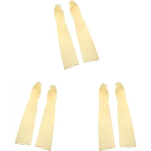 1pair 70cm Industrial Lab Chemical Resistant Latex Work Gloves Soft - Yellow